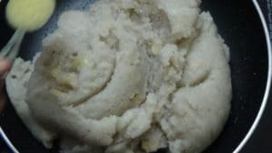 Banana sheera -leaves pan,add ghee