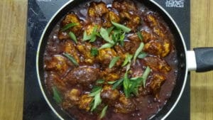Chicken ghee roast -curry leaves