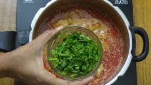 Pressure cooker chicken curry -coriander leaves